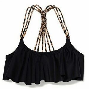 VS Pink Black Flounce Bikini Top Cheetah Braided Back Jungle Women’s Sz Small